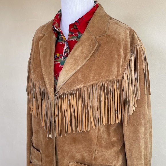 RALPH LAUREN Soft Camel Leather Western Fringed Jacket Bone Buttons Rare Sz 3x!! - Picture 10 of 14